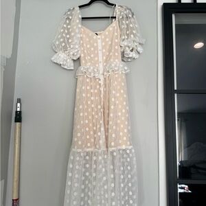 Vici Cream and White Polka Dot Long Sleeve Dress